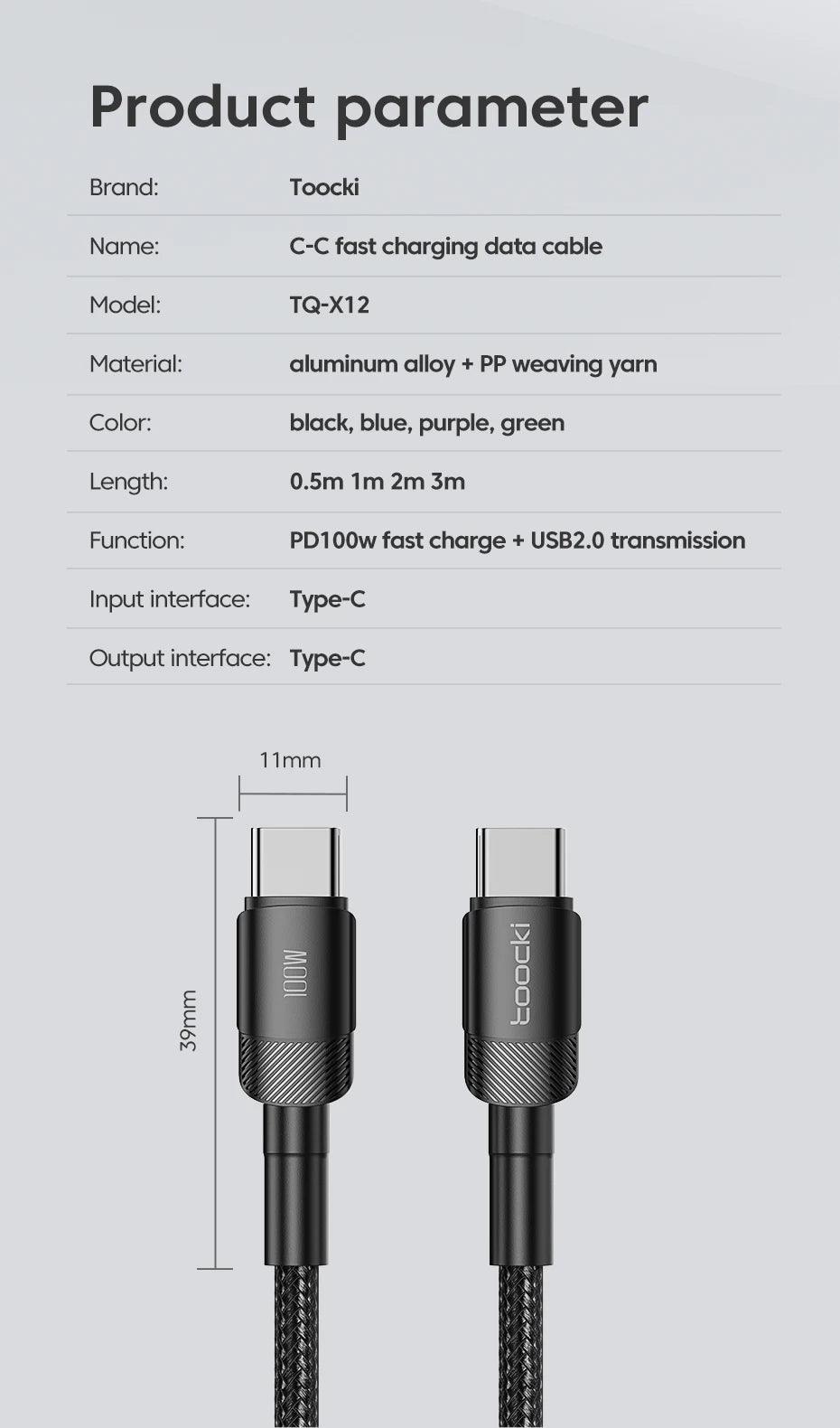100W Type C to USB C Cable PD 3.0 Quick Charge 4.0 Fast Charging Type C to Type C for iPhone 15 Macbook Samsung Xiaomi - Charging Cable - Open Cut Off - Grid