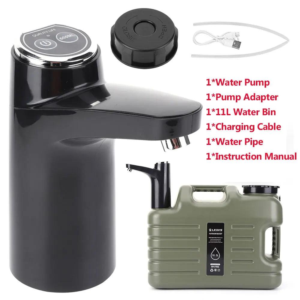 11L Outdoor Water Bin Large Capacity Portable Camp Water Bag with with Electric Water Pump Water Dispenser for Camping Picnic Water Pump