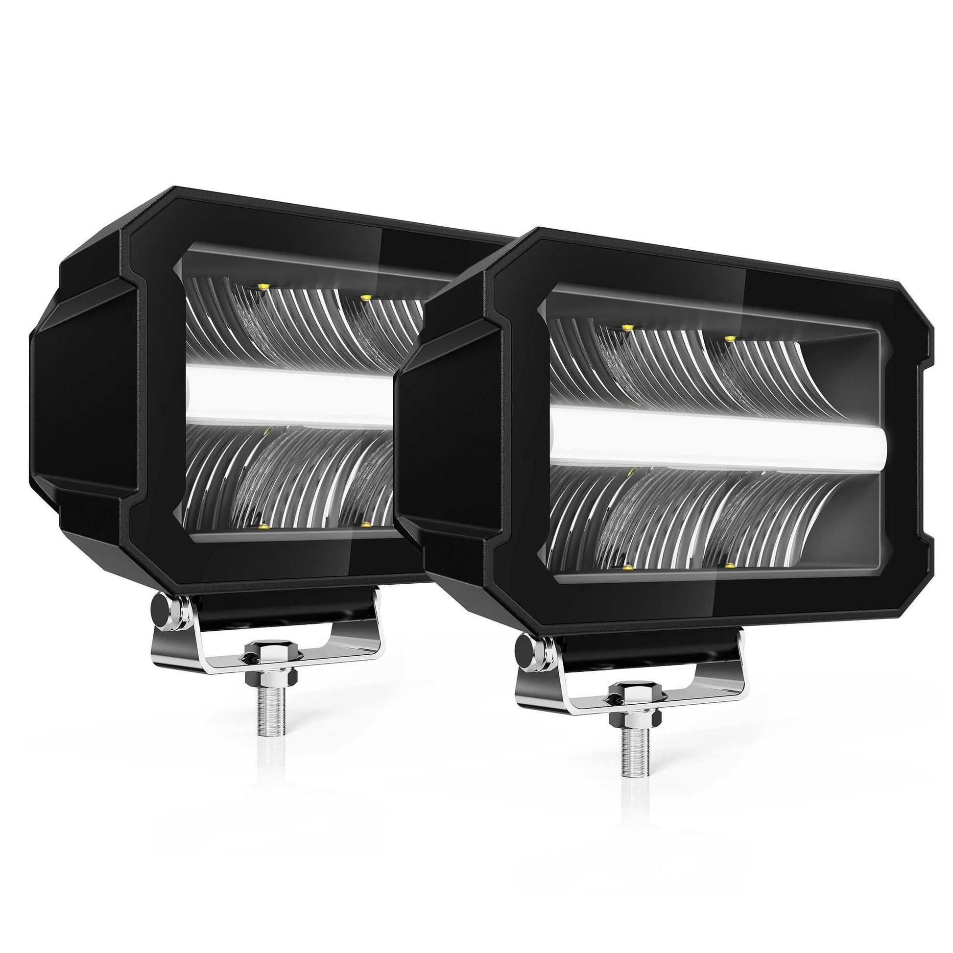 2 Pcs 5inch led Work Lights Borderless Pod Lights LED Driving Fog Lights headlights for 4X4 4WD Off - road ATV UTV Trucks - LED Work Lamps - Open Cut Off - Grid