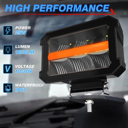 2 Pcs 5inch led Work Lights Borderless Pod Lights LED Driving Fog Lights headlights for 4X4 4WD Off - road ATV UTV Trucks - LED Work Lamps - Open Cut Off - Grid