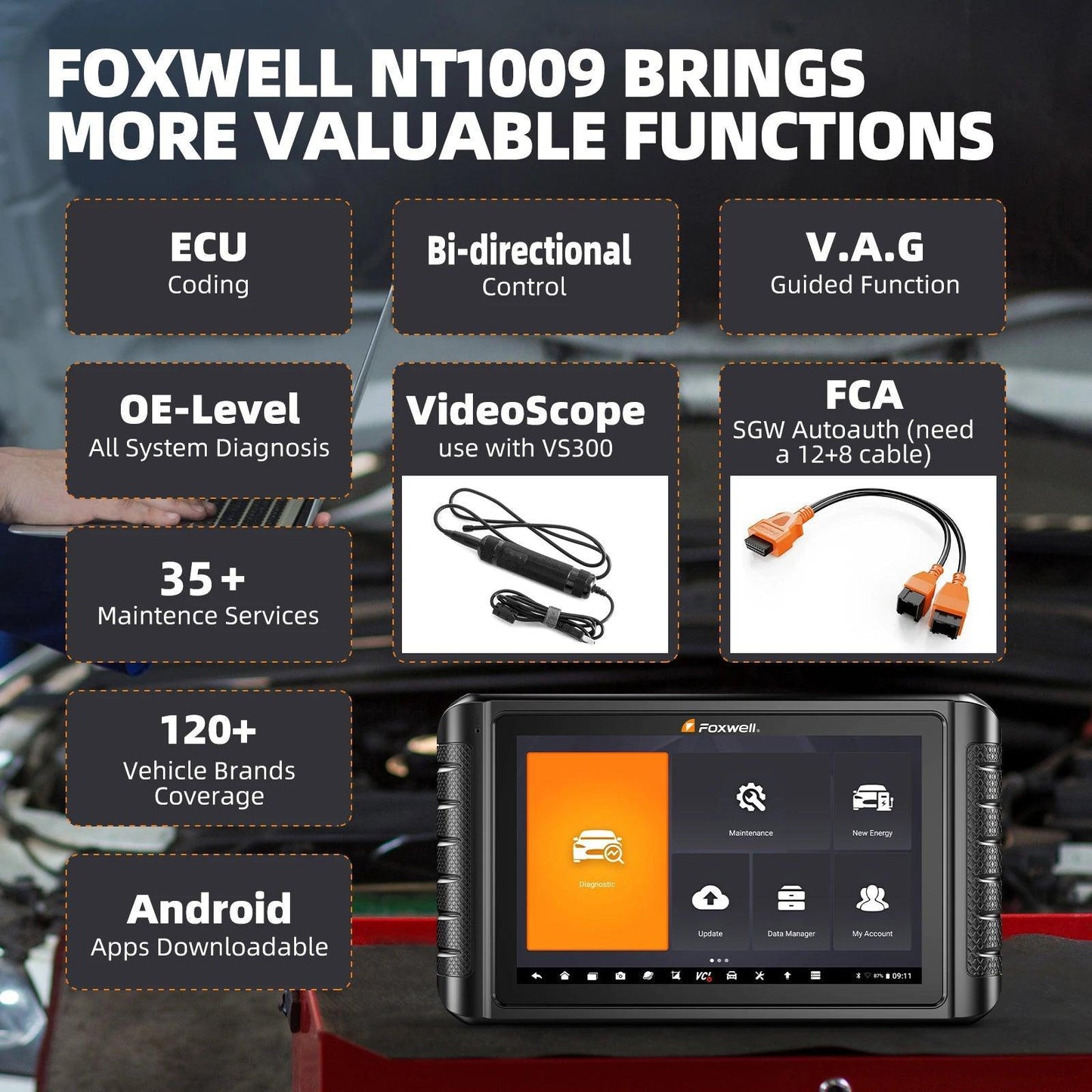 2024 FOXWELL NT1009 OBD2 Bluetooth Car Scanner OBD Scanner