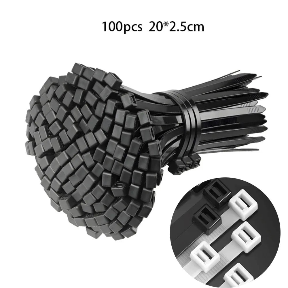 20/50100Pcs Multipurpose Nylon Universal Cable Tie Buckle Nylon Buckle Cable Tie Retainer Heavy Duty Nylon Zip Ties Self-Locking Cable Ties