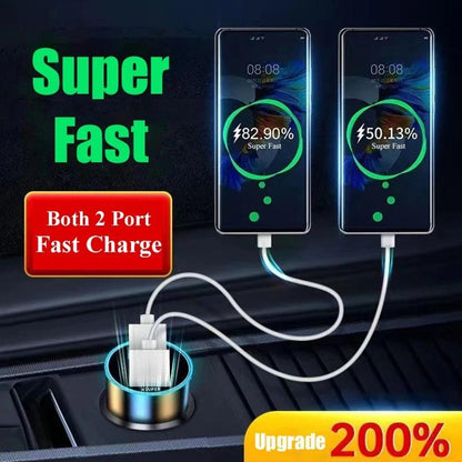 240W Car Charger Dual USB Ports 120W Super Fast Charging with Digital Display Quick Charging Adapter for IPhone Samsung Xiaomi 12v Aux Socket