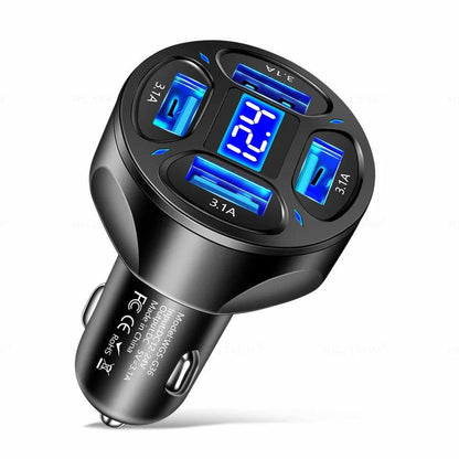 240W Car Charger Dual USB Ports 120W Super Fast Charging with Digital Display Quick Charging Adapter for IPhone Samsung Xiaomi 12v Aux Socket