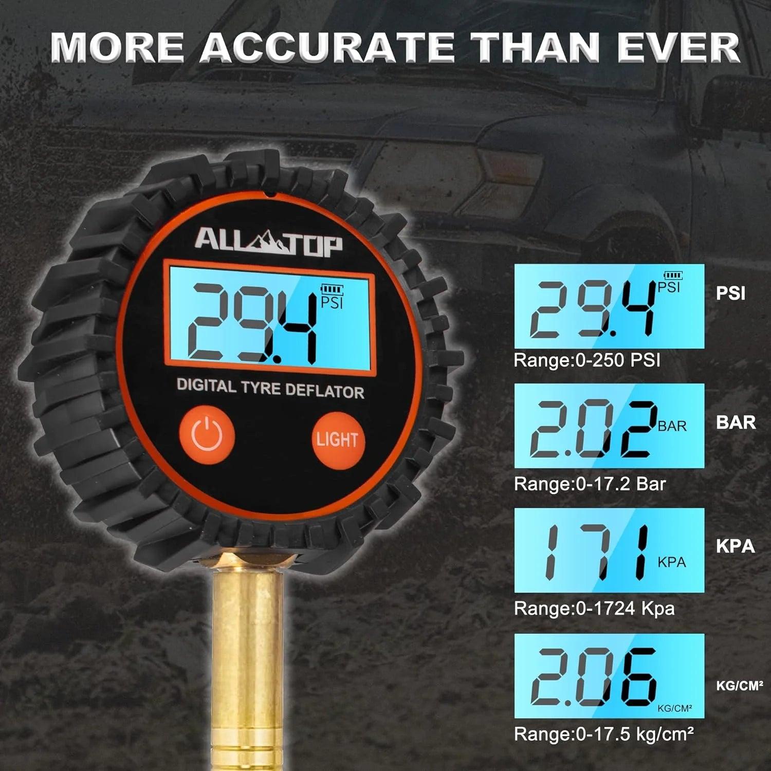 250PSI Digital Tire Pressure Inflator Gauge Aluminum Alloy LCD Tyre Pressure Meter Tyre Inflator Deflator