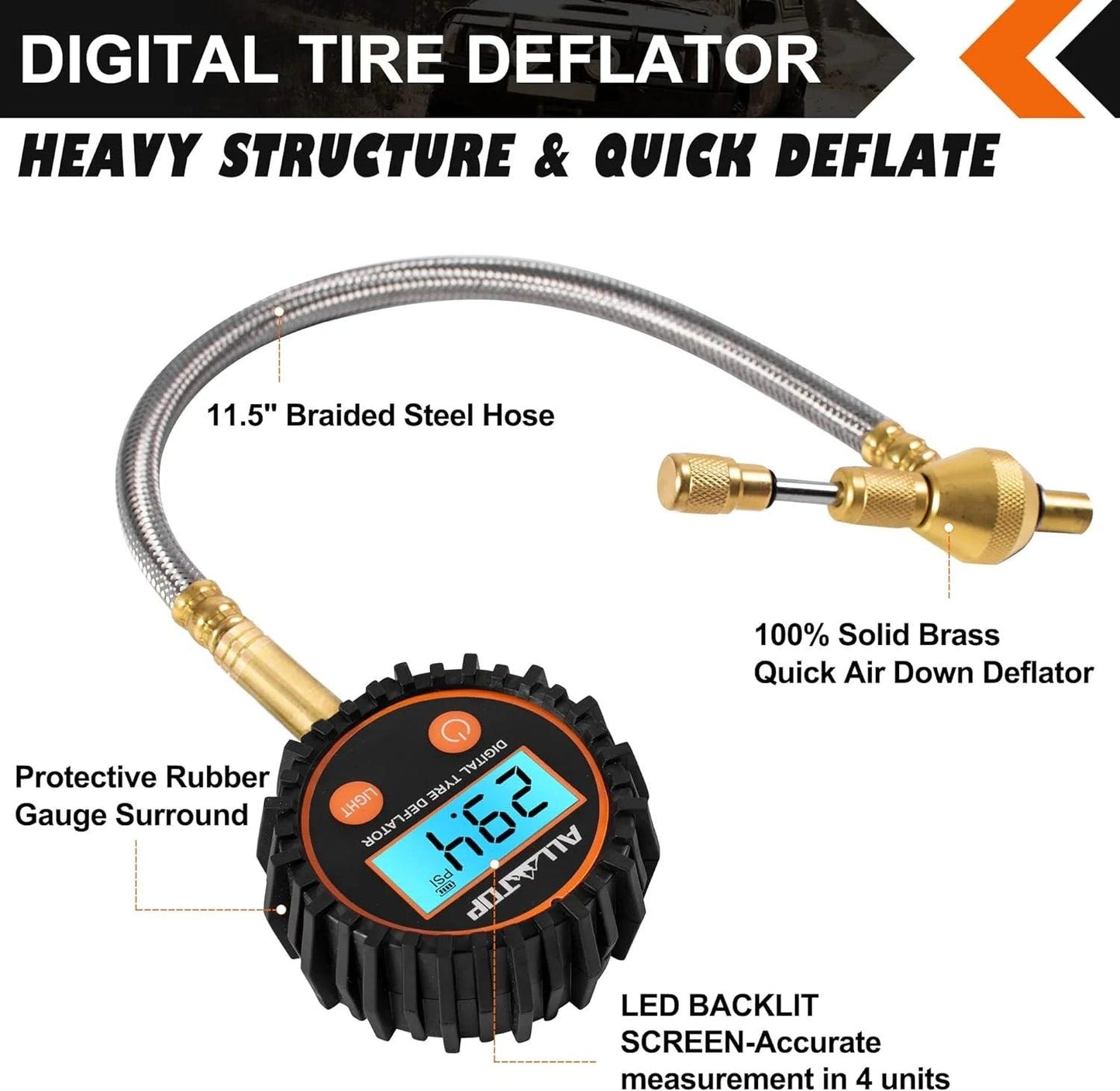 250PSI Digital Tire Pressure Inflator Gauge Aluminum Alloy LCD Tyre Pressure Meter Tyre Inflator Deflator