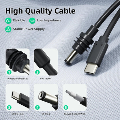 2M/6.5FT Starlink Mini USB C to DC Power Cable USB Type-C Input to Waterproof Barrel Jack Charging Cord for 65W+ PD Source Starlink Cables & Adaptors