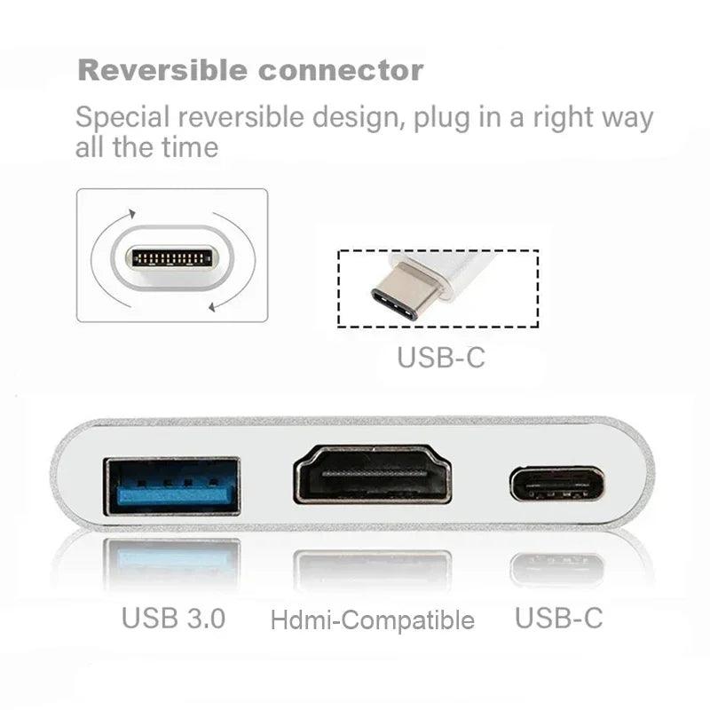3 IN 1 USB C to HDMI-Compatible Adapter USB 3.1 Hub Type C Charging Converter for Samsung S23 Ultra Huawei Xiaomi Laptop Macbook USB Hub