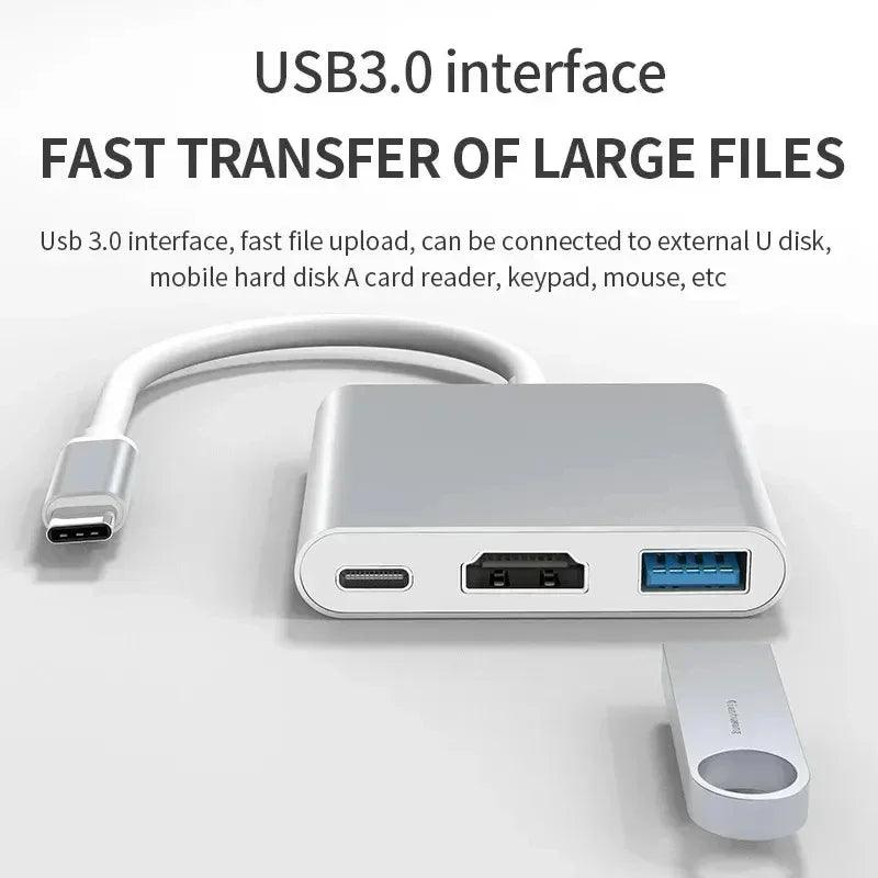 3 IN 1 USB C to HDMI-Compatible Adapter USB 3.1 Hub Type C Charging Converter for Samsung S23 Ultra Huawei Xiaomi Laptop Macbook USB Hub