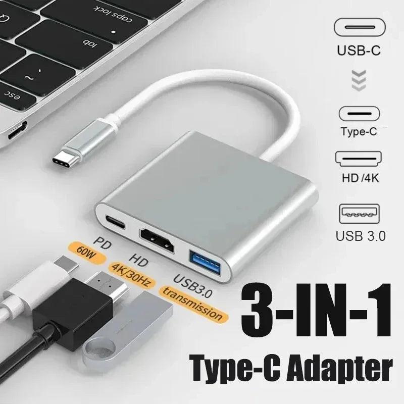 3 IN 1 USB C to HDMI-Compatible Adapter USB 3.1 Hub Type C Charging Converter for Samsung S23 Ultra Huawei Xiaomi Laptop Macbook USB Hub