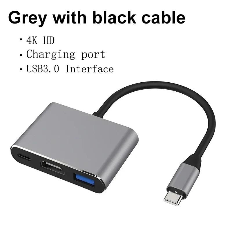 3 IN 1 USB C to HDMI-Compatible Adapter USB 3.1 Hub Type C Charging Converter for Samsung S23 Ultra Huawei Xiaomi Laptop Macbook USB Hub