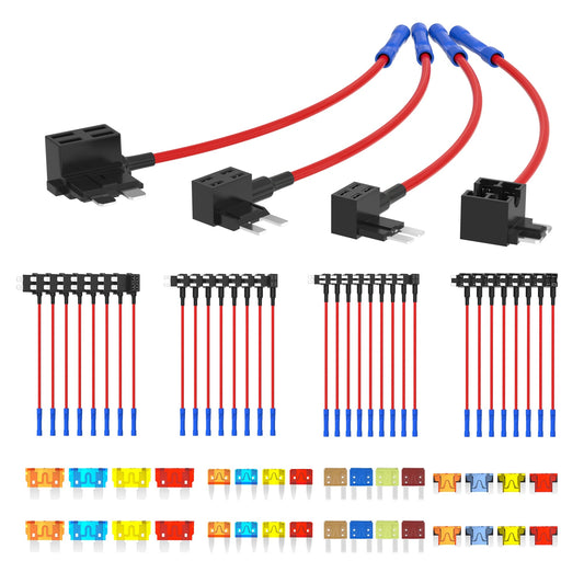 36PCS Fuse Tap 12V 4 Types Add a Fuse Kit with 5A 10A 15A 20A Fuse Standard Low Profile Fuse Tap Adapter Mini and Micro2 for Car 