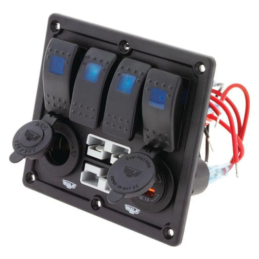 4 Way Switch Panel W/ 50A Plugs Accessory Power Socket & Dual USB - Switch Fascia - Hulk 4x4