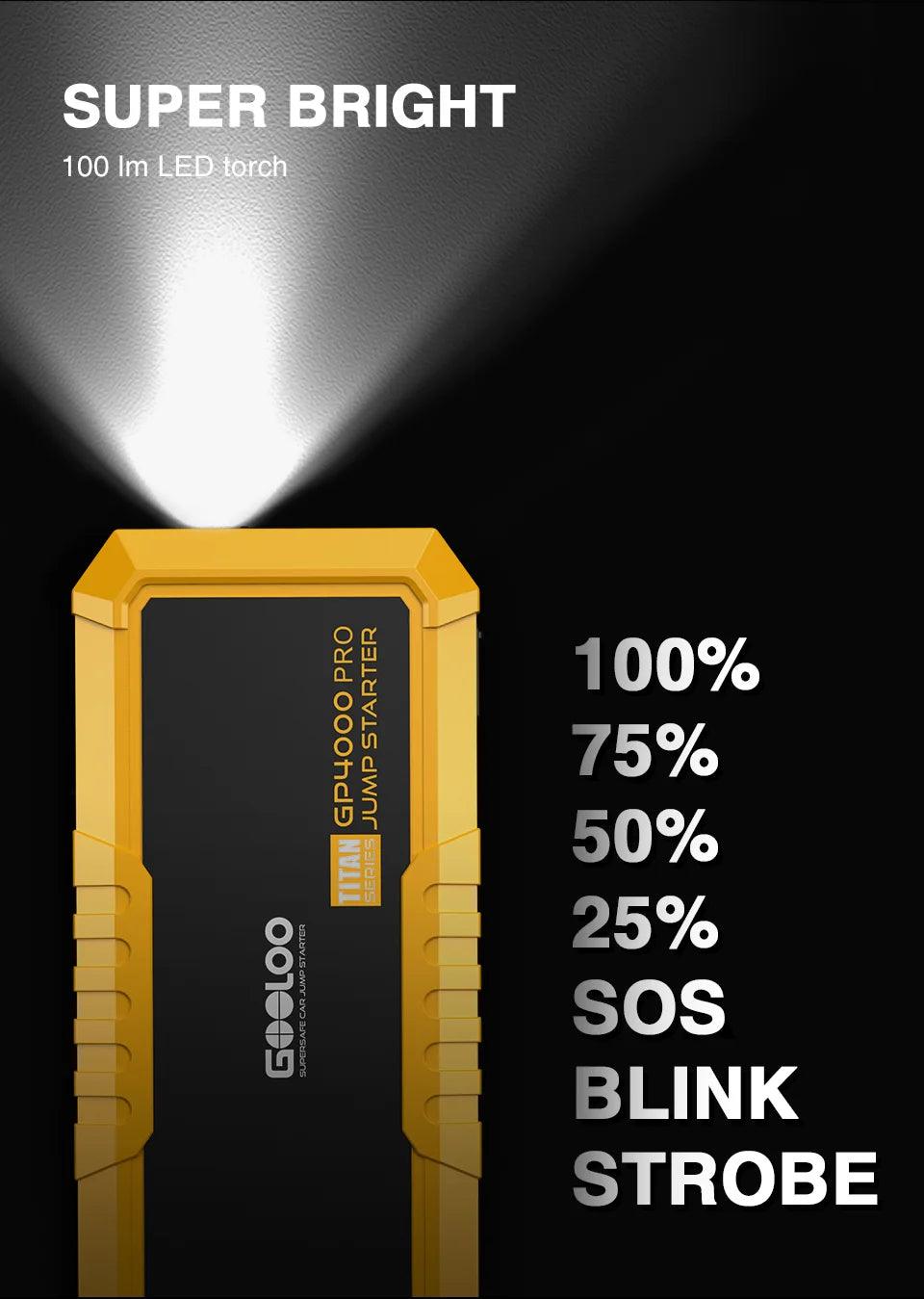 4000A Start Power Bank 26800mAh Jump Starter Car Booster External Battery 12V Starting Device for Petrol Diesel Powerbank Portable Jump Starter