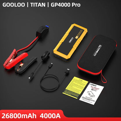 4000A Start Power Bank 26800mAh Jump Starter Car Booster External Battery 12V Starting Device for Petrol Diesel Powerbank Portable Jump Starter