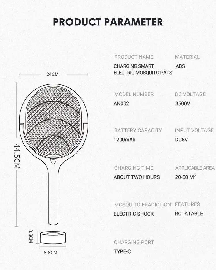 5 In 1 Fast Charging Racket Kill Fly Bug Safety Insulated Battery Powered Lamp ABS Adjustable Electric Mosquito Swatter Bug Zapper