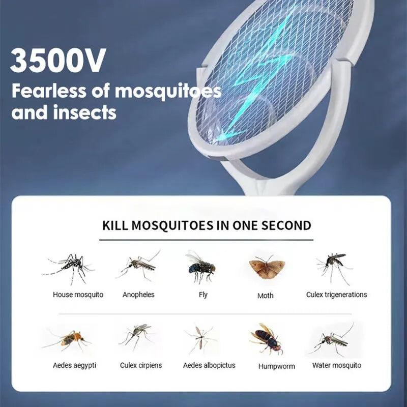 5 In 1 Fast Charging Racket Kill Fly Bug Safety Insulated Battery Powered Lamp ABS Adjustable Electric Mosquito Swatter Bug Zapper