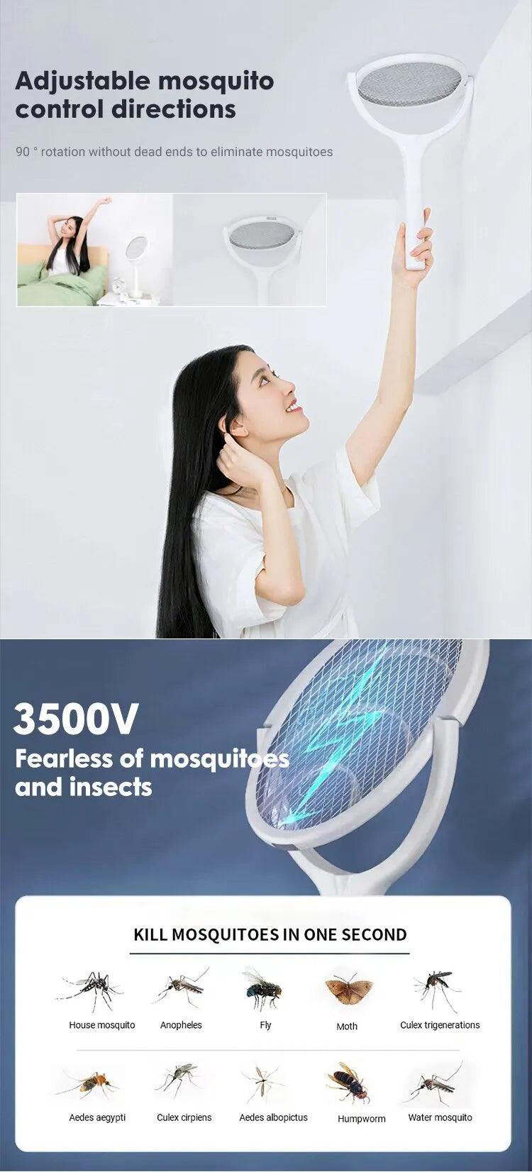 5 In 1 Fast Charging Racket Kill Fly Bug Safety Insulated Battery Powered Lamp ABS Adjustable Electric Mosquito Swatter Bug Zapper