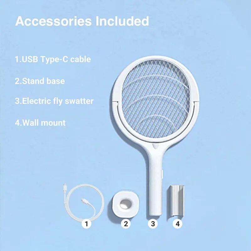 5 In 1 Fast Charging Racket Kill Fly Bug Safety Insulated Battery Powered Lamp ABS Adjustable Electric Mosquito Swatter Bug Zapper