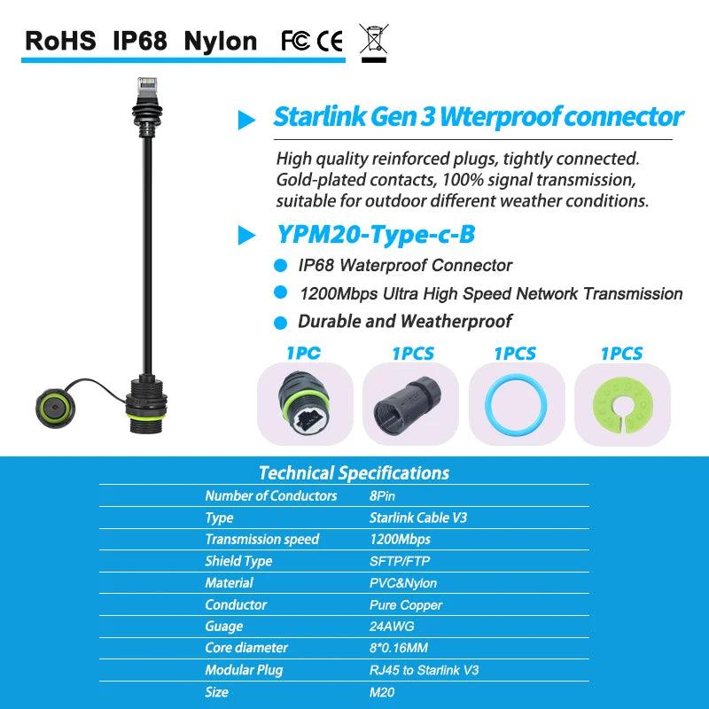 50/100cm Starlink Ethernet Adapter Gen 3 Mini Starlink Cable Extension to RJ45 Coupler Waterproof with Starlink Gen 3 Dish Starlink Cables & Adaptors