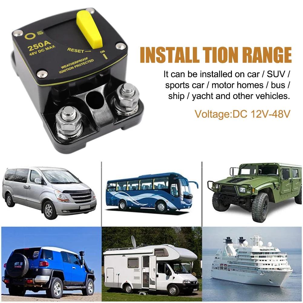 50A 60A 80A 100A 150A 200A 250A 300A AMP Circuit Breaker Fuse Reset 12-48V DC Breaker Waterproof 2022 Circuit Breaker