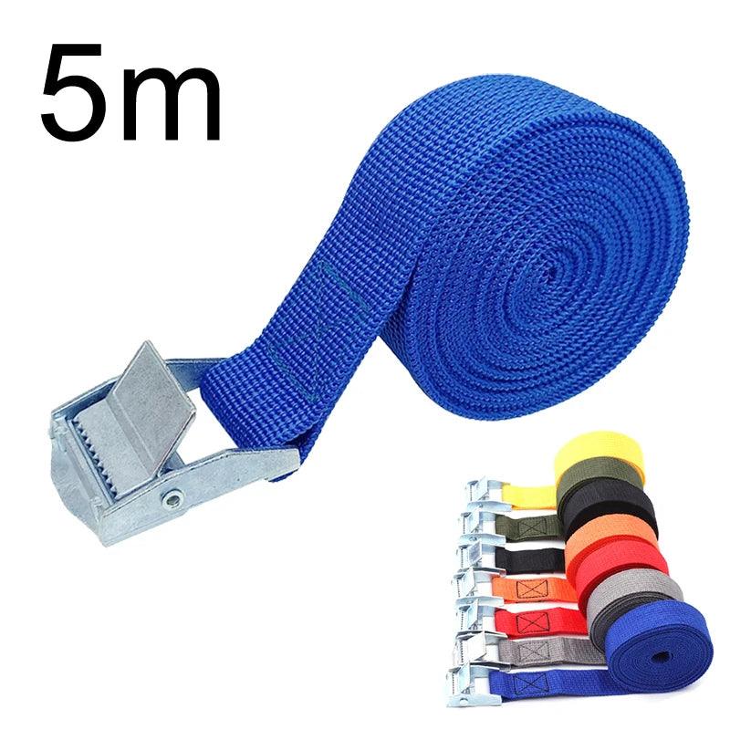 5M Cargo Straps With Buckle Tie-Down Belt for Motorcycle Car Bicycle Metal Tow Rope Strong Ratchet Fixing Belt for Luggage Bag Cargo Straps
