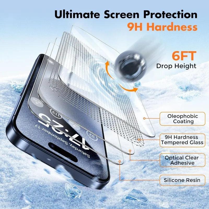 5pcs Tempered Glass For iPhone 15 Pro Max Screen Protector For iphone 14 13 12 11 16 7 8 Plus X XR XS Max Mini Protective Glass - Screen Protector - Open Cut Off - Grid