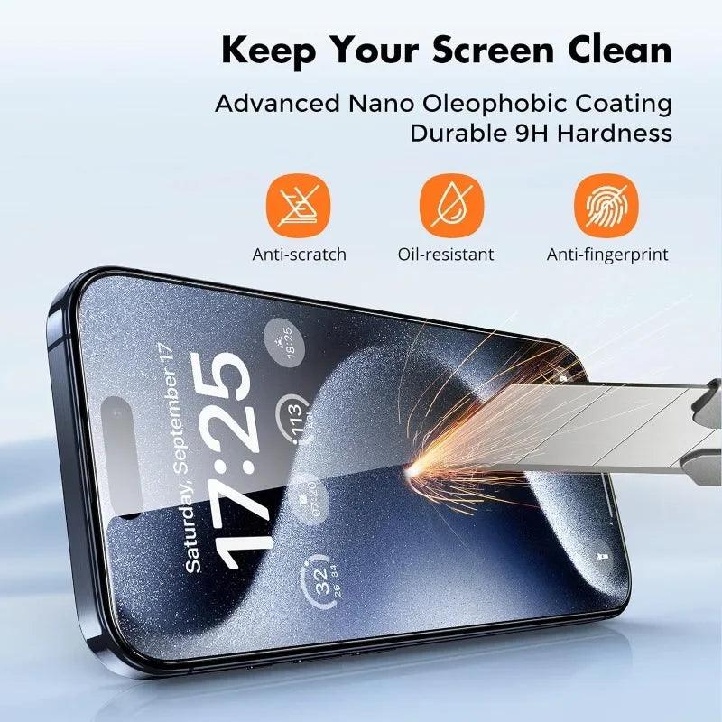 5pcs Tempered Glass For iPhone 15 Pro Max Screen Protector For iphone 14 13 12 11 16 7 8 Plus X XR XS Max Mini Protective Glass - Screen Protector - Open Cut Off - Grid