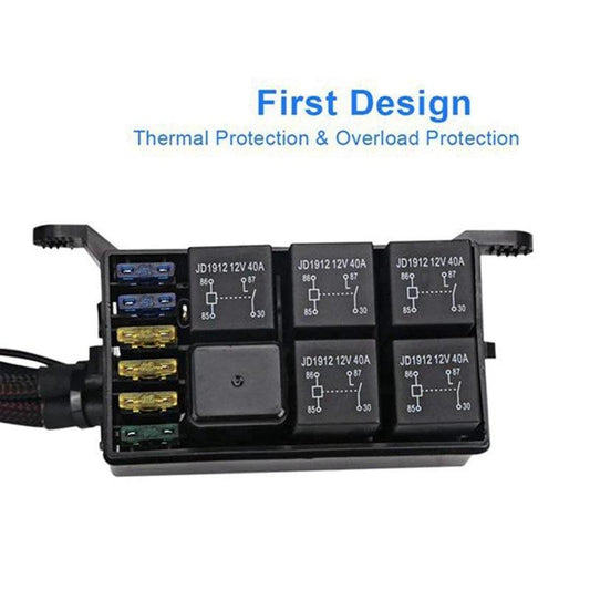 6 Gang Switch Panel Electronic Relay Control Box Fuse Relay Box Wiring Harness For Auto Truck Boat Marine Parts - Switch Panel - Open Cut Off - Grid