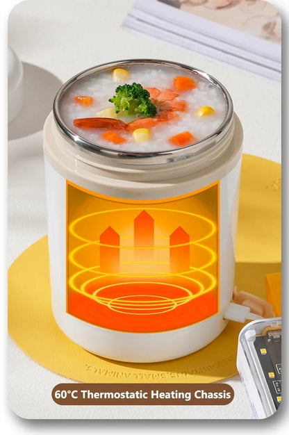 600ML USB Electric Heating Lunch Box Portable Picnic Milk Drink Food Heater Stainless Steel Food Warmer Container 5V 12V 24V Battery Food Warmer