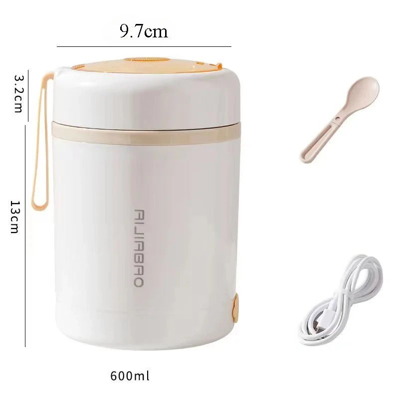 600ML USB Electric Heating Lunch Box Portable Picnic Milk Drink Food Heater Stainless Steel Food Warmer Container 5V 12V 24V Battery Food Warmer