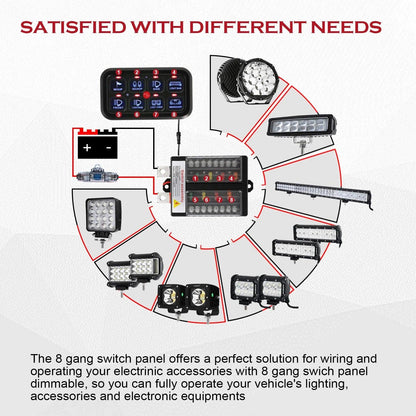 8 Gang On-Off Switch Panel LED Backlight Universal Power System Electronic Relay System Controller for SUV CAMPER RV MARINE Switch Panel