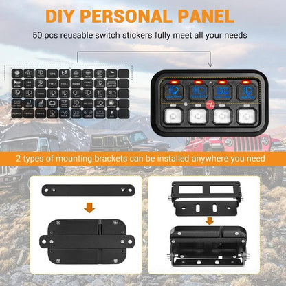 8 Gang On-Off Switch Panel LED Backlight Universal Power System Electronic Relay System Controller for SUV CAMPER RV MARINE Switch Panel