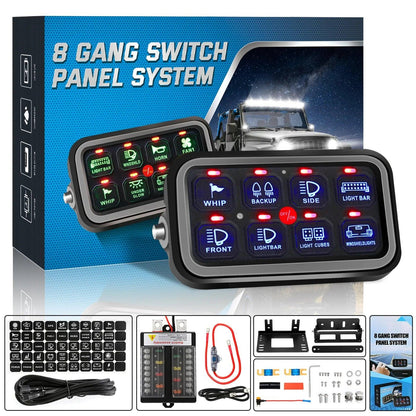 8 Gang On-Off Switch Panel LED Backlight Universal Power System Electronic Relay System Controller for SUV CAMPER RV MARINE Switch Panel