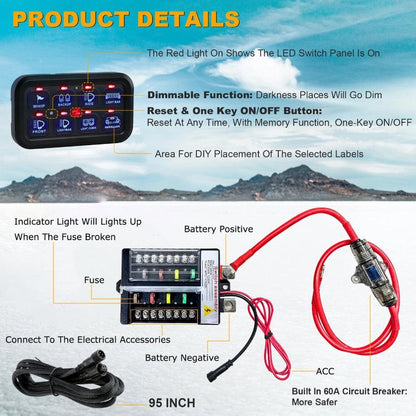 8 Gang On-Off Switch Panel LED Backlight Universal Power System Electronic Relay System Controller for SUV CAMPER RV MARINE Switch Panel