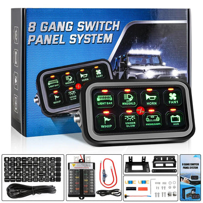 8 Gang On-Off Switch Panel LED Backlight Universal Power System Electronic Relay System Controller for SUV CAMPER RV MARINE Switch Panel