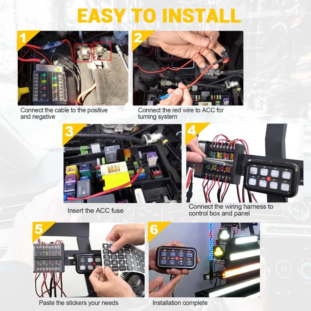 8 Gang On-Off Switch Panel LED Backlight Universal Power System Electronic Relay System Controller for SUV CAMPER RV MARINE Switch Panel