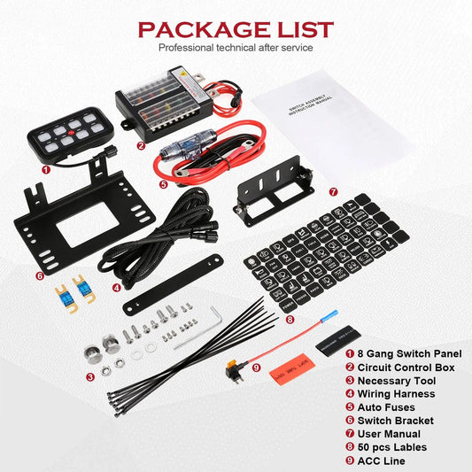 8 Gang On - Off Switch Panel LED Backlight Universal Power System Electronic Relay System Controller for SUV CAMPER RV MARINE - Switch Panel - Open Cut Off - Grid