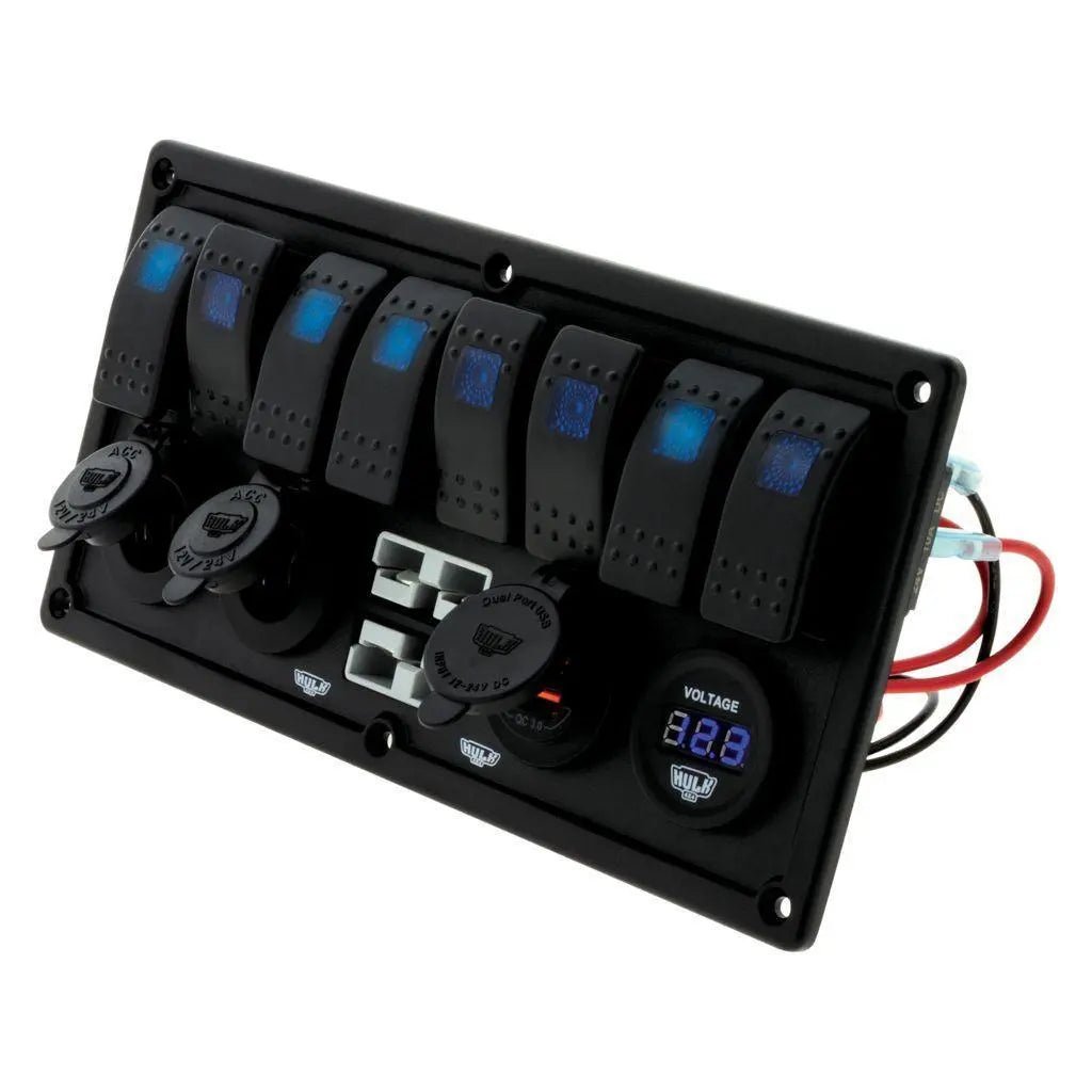 8 Way Switch Panel With 50A Plugs ACC Power Socket & USB Switch Fascia