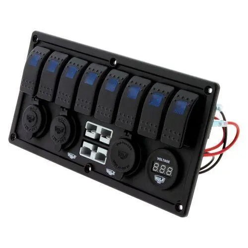 8 Way Switch Panel With 50A Plugs ACC Power Socket & USB Switch Fascia