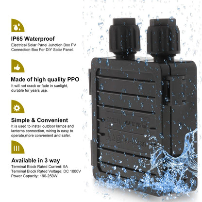 Solar Junction Box PV Connector with 2 Diodes for Panel 50W-170W 6A Open Cut Off-Grid