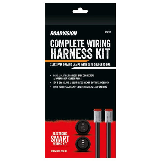 Driving Light Wiring Kit Suits Dual DRL 12/24V +&- Switching H4 & HB4 Piggy Back Connectors