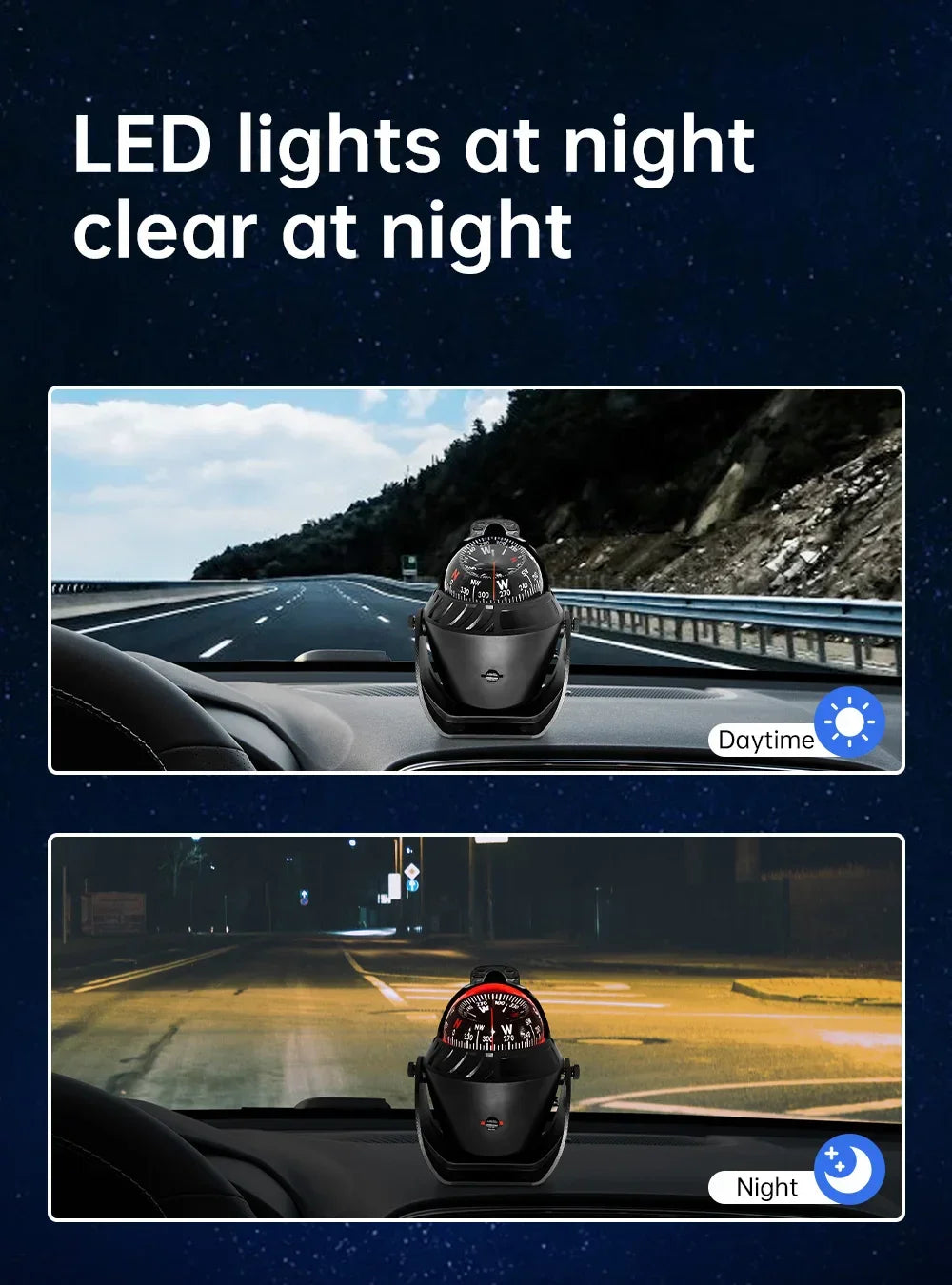 Marine Navigation Compass Black With Electronic LED Light Electronic Sea Pivoting Marine Compass For Marine Boat 12V