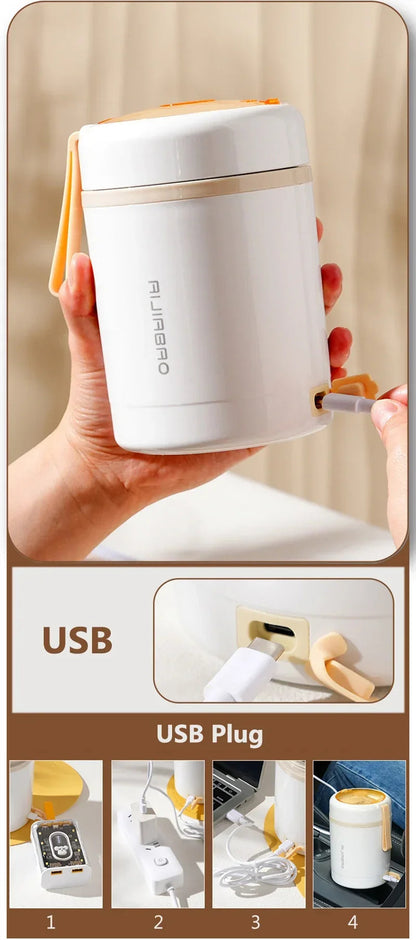 600ML USB Electric Heating Lunch Box Portable Picnic Milk Drink  Food Heater Stainless Steel Food Warmer Container 5V 12V 24V Open Cut Off-Grid