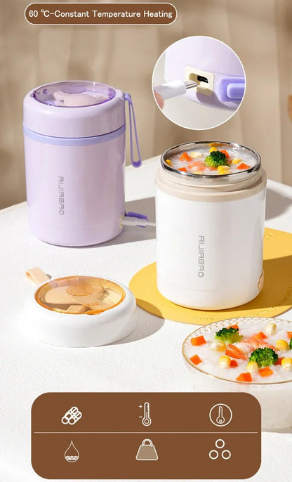 600ML USB Electric Heating Lunch Box Portable Picnic Milk Drink  Food Heater Stainless Steel Food Warmer Container 5V 12V 24V Open Cut Off-Grid