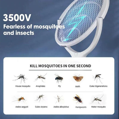 5 In 1 Fast Charging Racket Kill Fly Bug Safety Insulated Battery Powered Lamp ABS Adjustable Electric Mosquito Swatter Open Cut Off-Grid