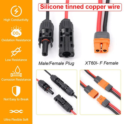 Solar Connector to XT60I- F Adapter 12AWG Cable Connect Solar Panel Charge Cable 1/2/3M for Generator Portable Power Station
