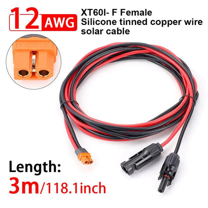 Solar Connector to XT60I- F Adapter 12AWG Cable Connect Solar Panel Charge Cable 1/2/3M for Generator Portable Power Station