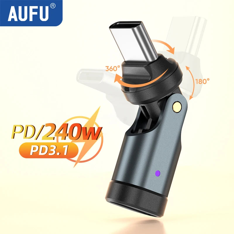 AUFU PD240W OTG USB C to Type C Adapter 540 Rotation Type-C Male to Female Converter for Macbook Xiaomi Samsung OTG Connector