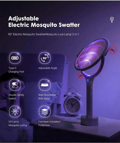 5 In 1 Fast Charging Racket Kill Fly Bug Safety Insulated Battery Powered Lamp ABS Adjustable Electric Mosquito Swatter Open Cut Off-Grid